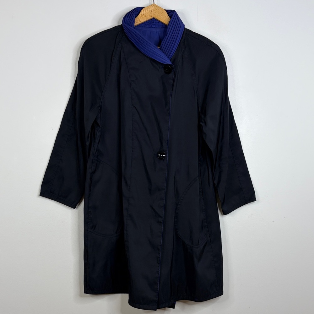Mycra Pac Jacket Womens XS Blue Black Rain Jacket Pleated Collar Made in USA